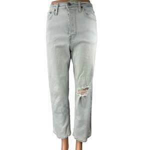 Levi's Ribcage Women's Blue High Rise Distressed Straight Denim Jeans Pants 28